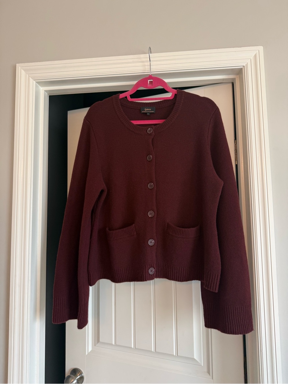 Quince Mongolian Cashmere Structured Cardigan in Rich Burgundy